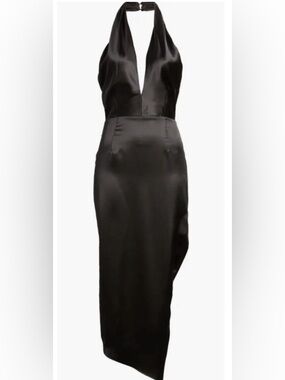Lulu's Black One-Shoulder Satin Column Dress